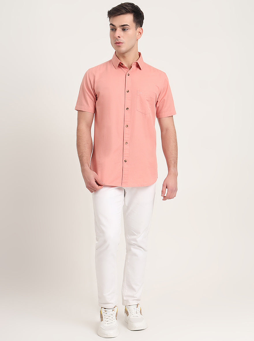 Peach Solid Slim Fit Casual Shirt | JadeBlue