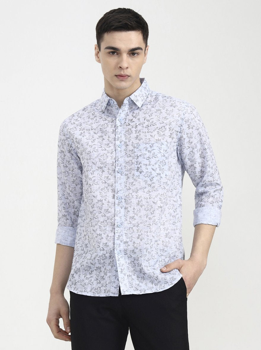 Blue Printed Slim Fit Casual Shirt | Greenfibre