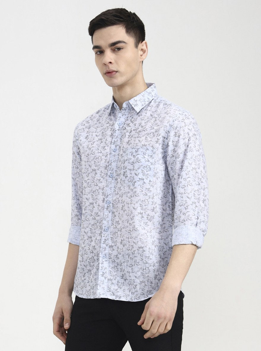 Blue Printed Slim Fit Casual Shirt | Greenfibre