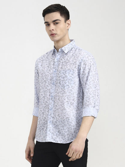 Blue Printed Slim Fit Casual Shirt | Greenfibre