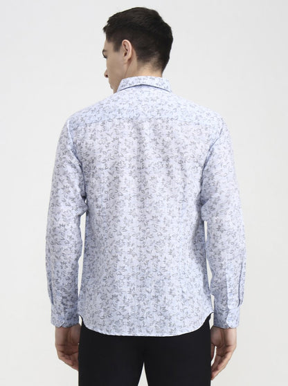 Blue Printed Slim Fit Casual Shirt | Greenfibre