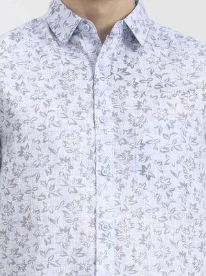 Blue Printed Slim Fit Casual Shirt | Greenfibre
