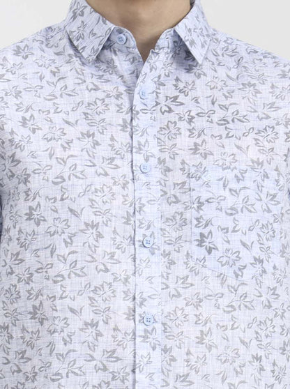 Blue Printed Slim Fit Casual Shirt | Greenfibre