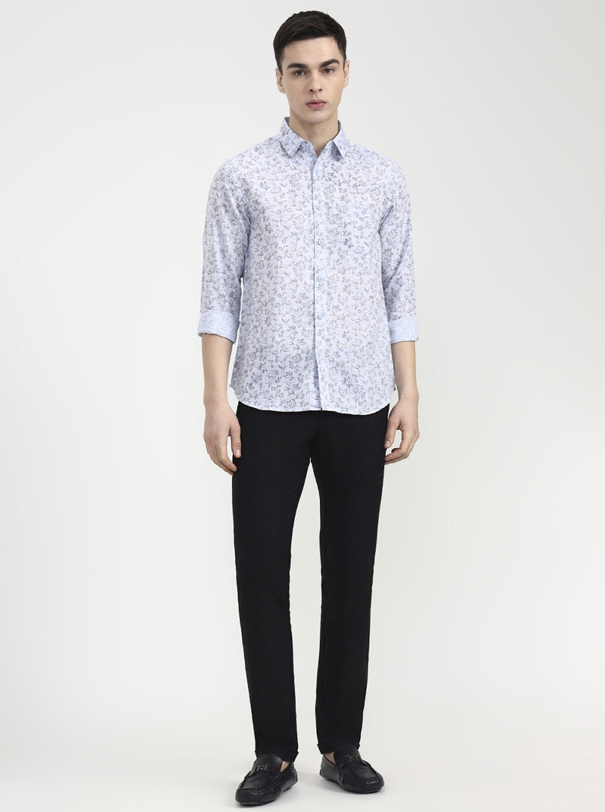 Blue Printed Slim Fit Casual Shirt | Greenfibre