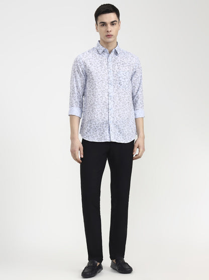 Blue Printed Slim Fit Casual Shirt | Greenfibre