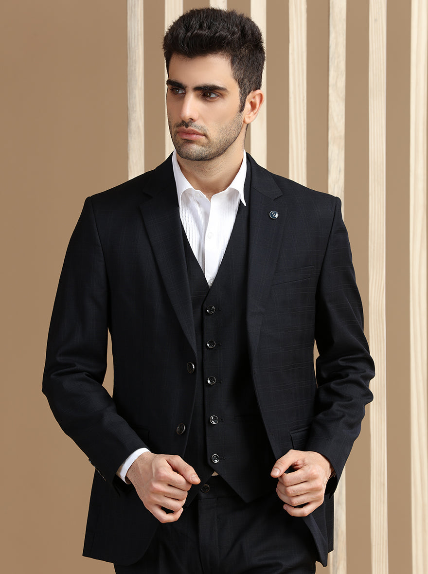 Black Self Textured Suit | JadeBlue