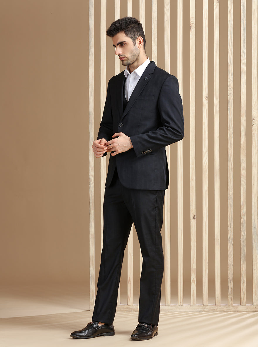 Black Self Textured Suit | JadeBlue