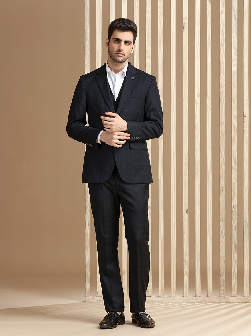 Black Self Textured Suit | JadeBlue