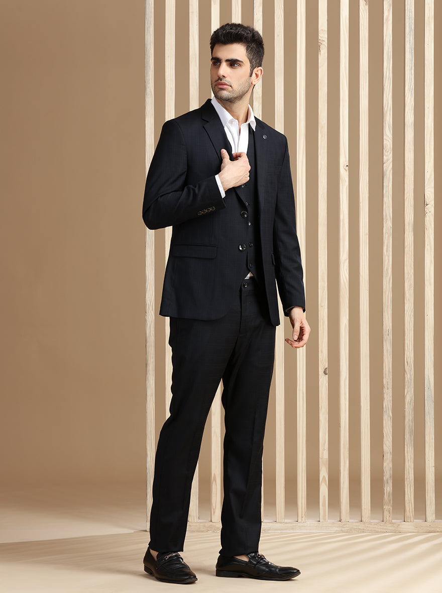 Black Self Textured Suit | JadeBlue