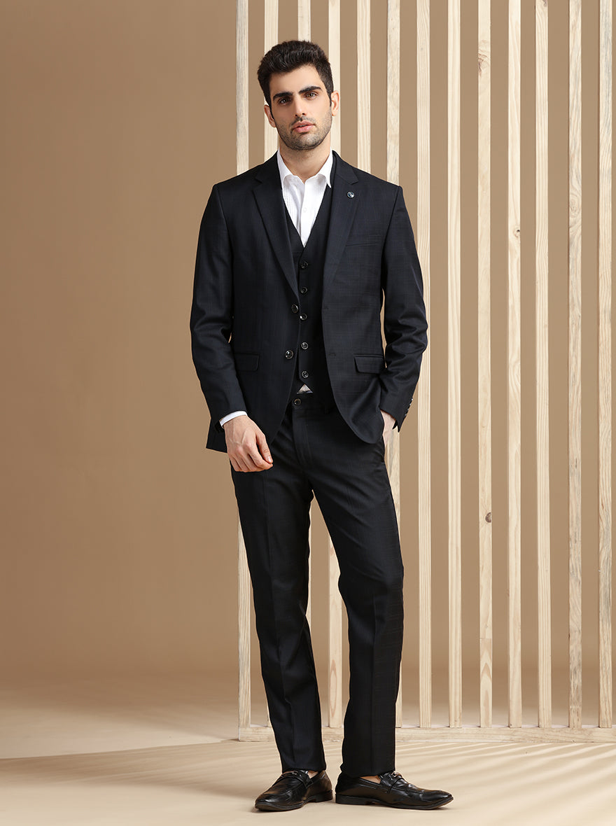 Black Self Textured Suit | JadeBlue