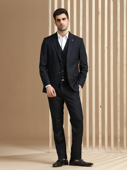Black Self Textured Suit | JadeBlue