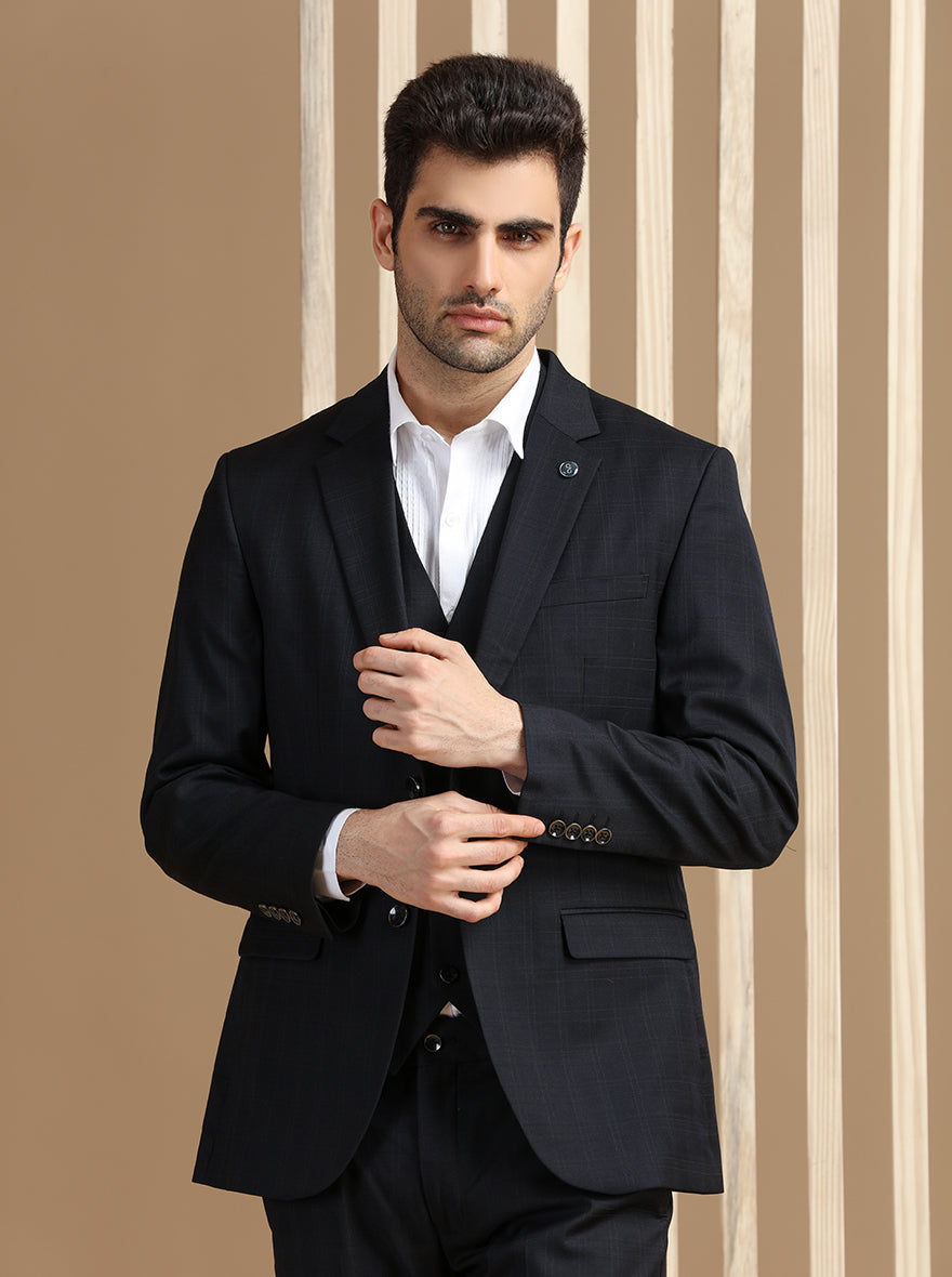 Black Self Textured Suit | JadeBlue