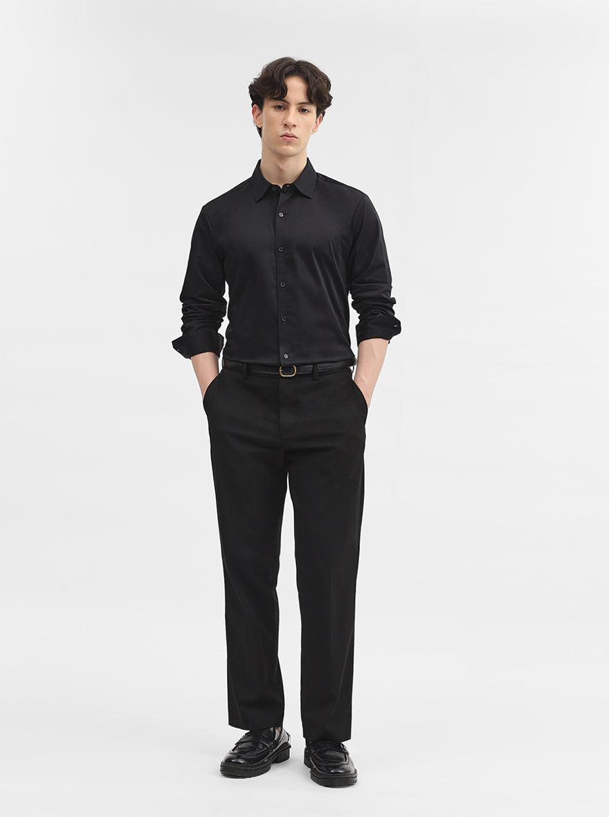 Black Solid Slim Fit Casual Shirt | JadeBlue