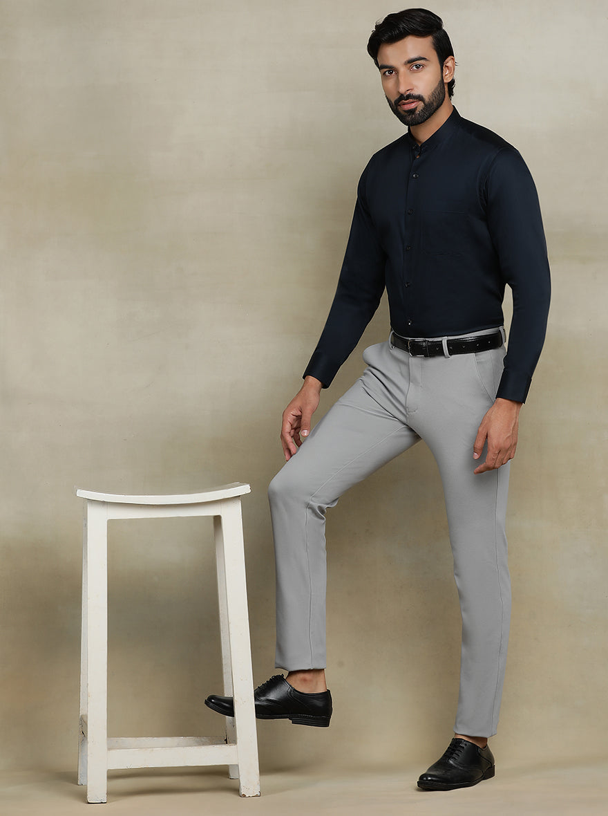 Black Solid Slim Fit Formal Shirt | Metal