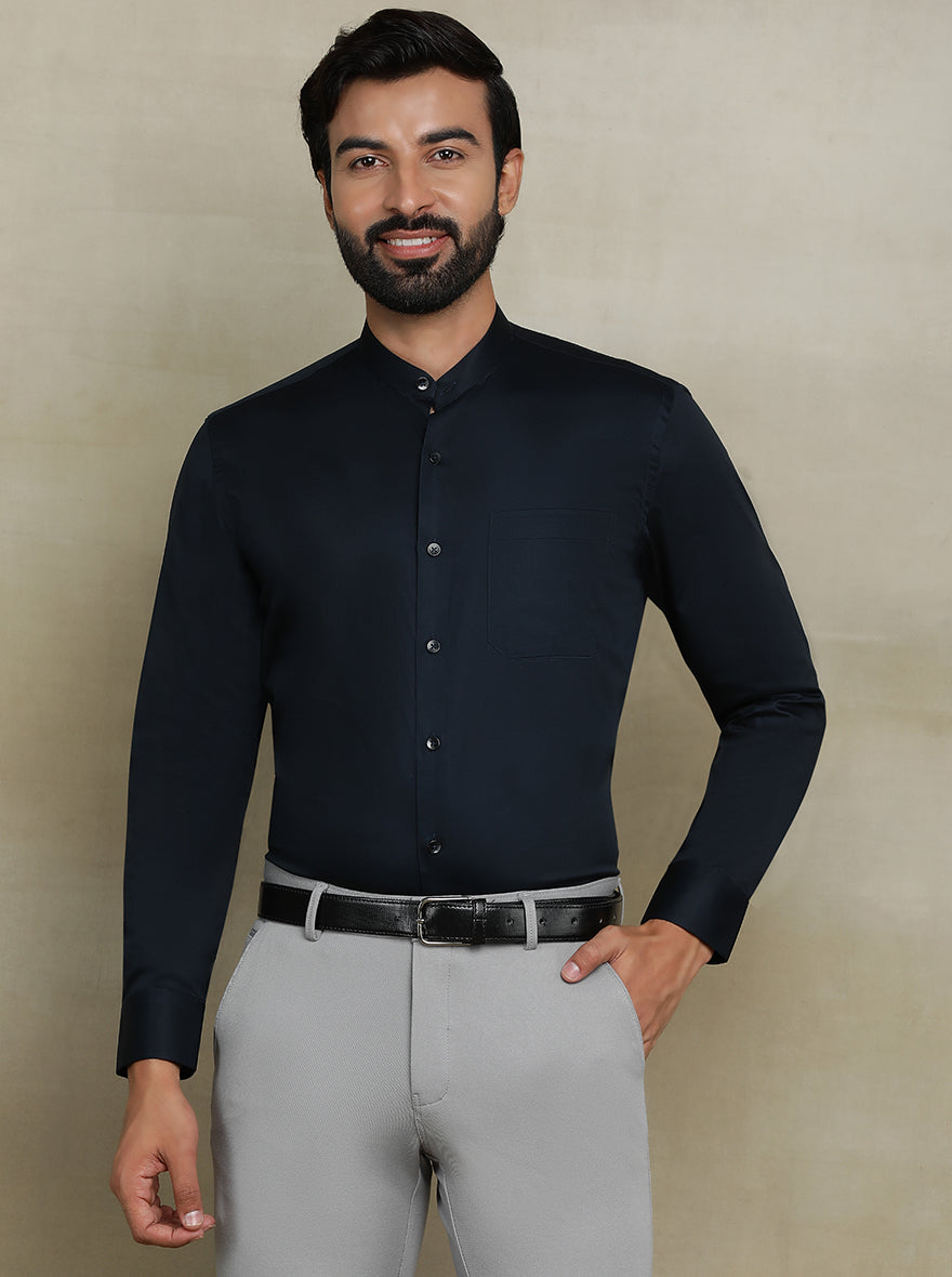 Black Solid Slim Fit Formal Shirt | Metal