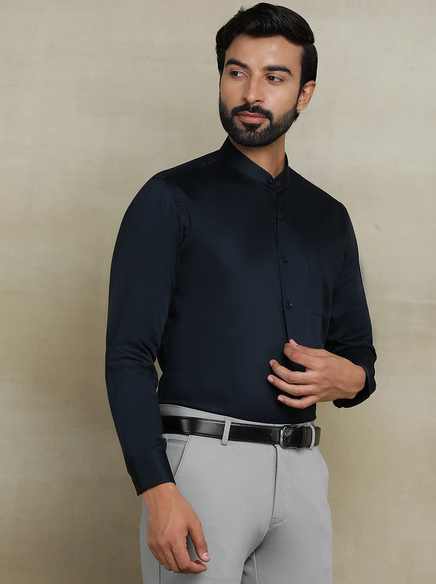 Black Solid Slim Fit Formal Shirt | Metal