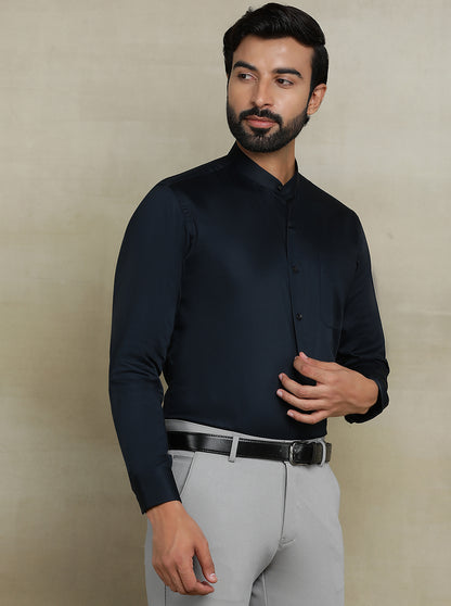 Black Solid Slim Fit Formal Shirt | Metal