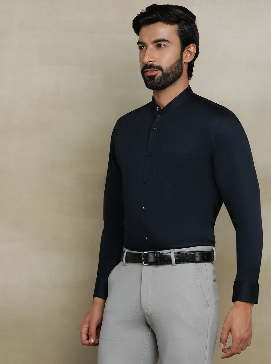 Black Solid Slim Fit Formal Shirt | Metal