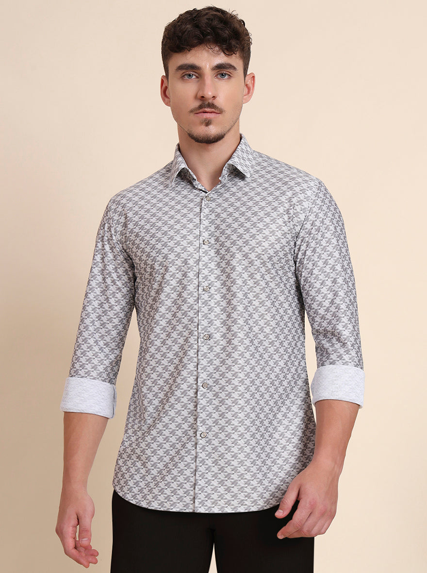 Grey Printed Slim Fit Party Wear Shirt | Wyre