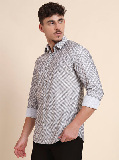 Grey Printed Slim Fit Party Wear Shirt | Wyre