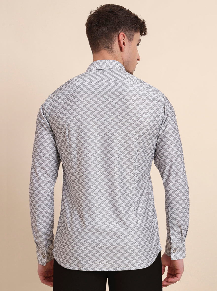 Grey Printed Slim Fit Party Wear Shirt | Wyre