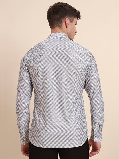 Grey Printed Slim Fit Party Wear Shirt | Wyre