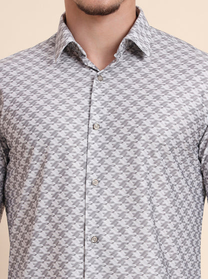Grey Printed Slim Fit Party Wear Shirt | Wyre