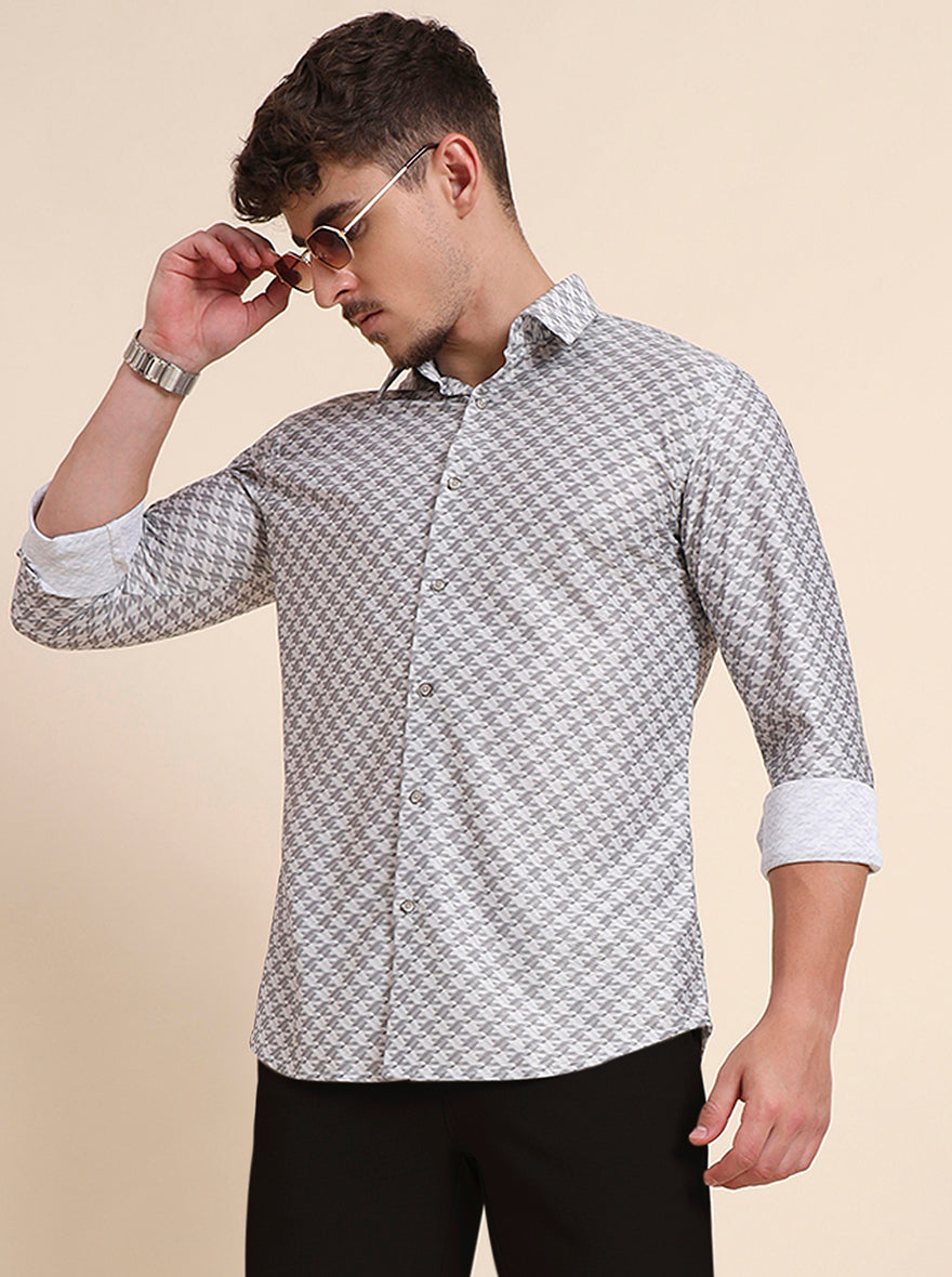 Grey Printed Slim Fit Party Wear Shirt | Wyre