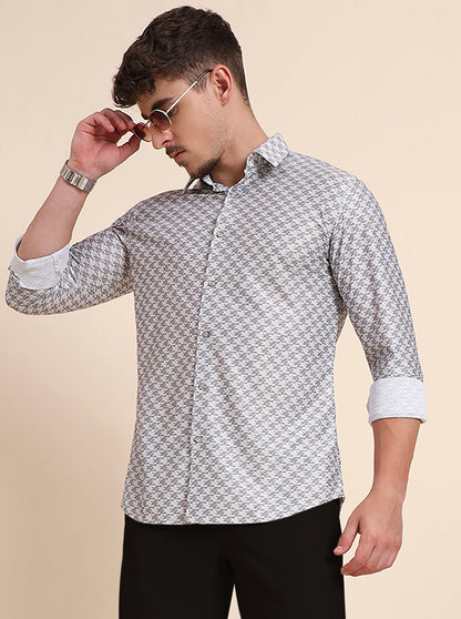 Grey Printed Slim Fit Party Wear Shirt | Wyre