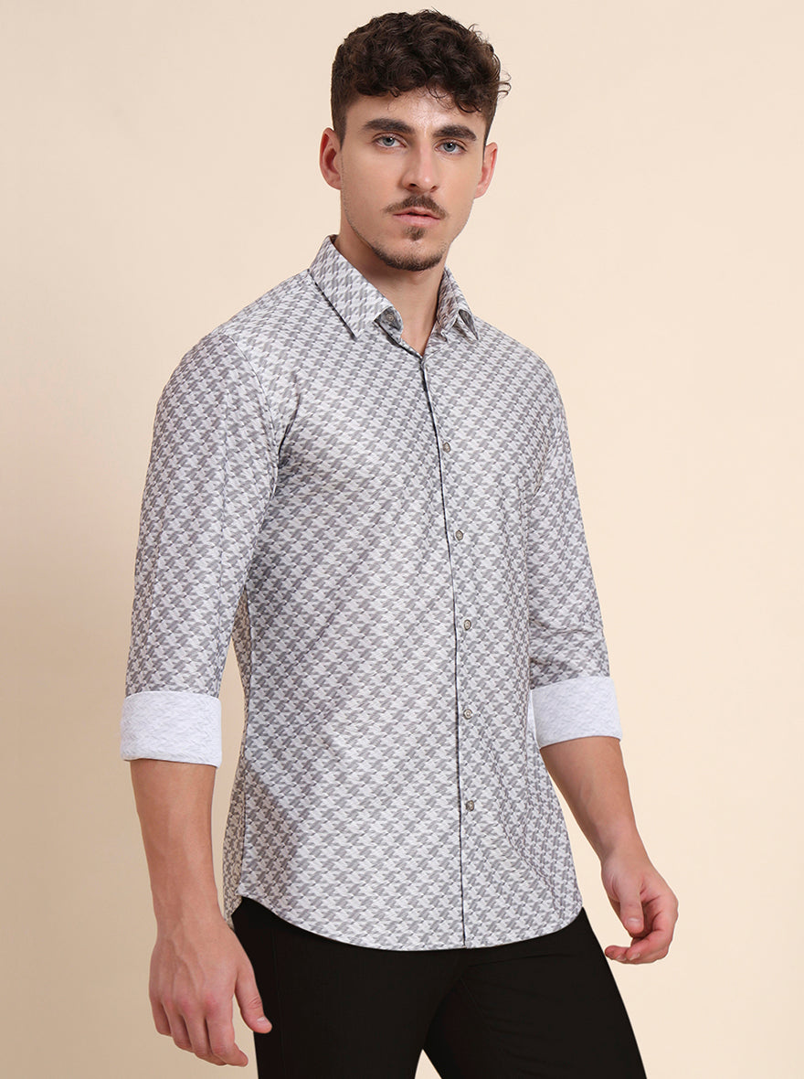 Grey Printed Slim Fit Party Wear Shirt | Wyre
