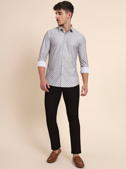 Grey Printed Slim Fit Party Wear Shirt | Wyre