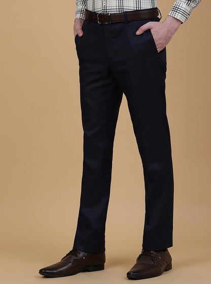 Navy Blue Solid Slim Fit Formal Trouser | Greenfibre