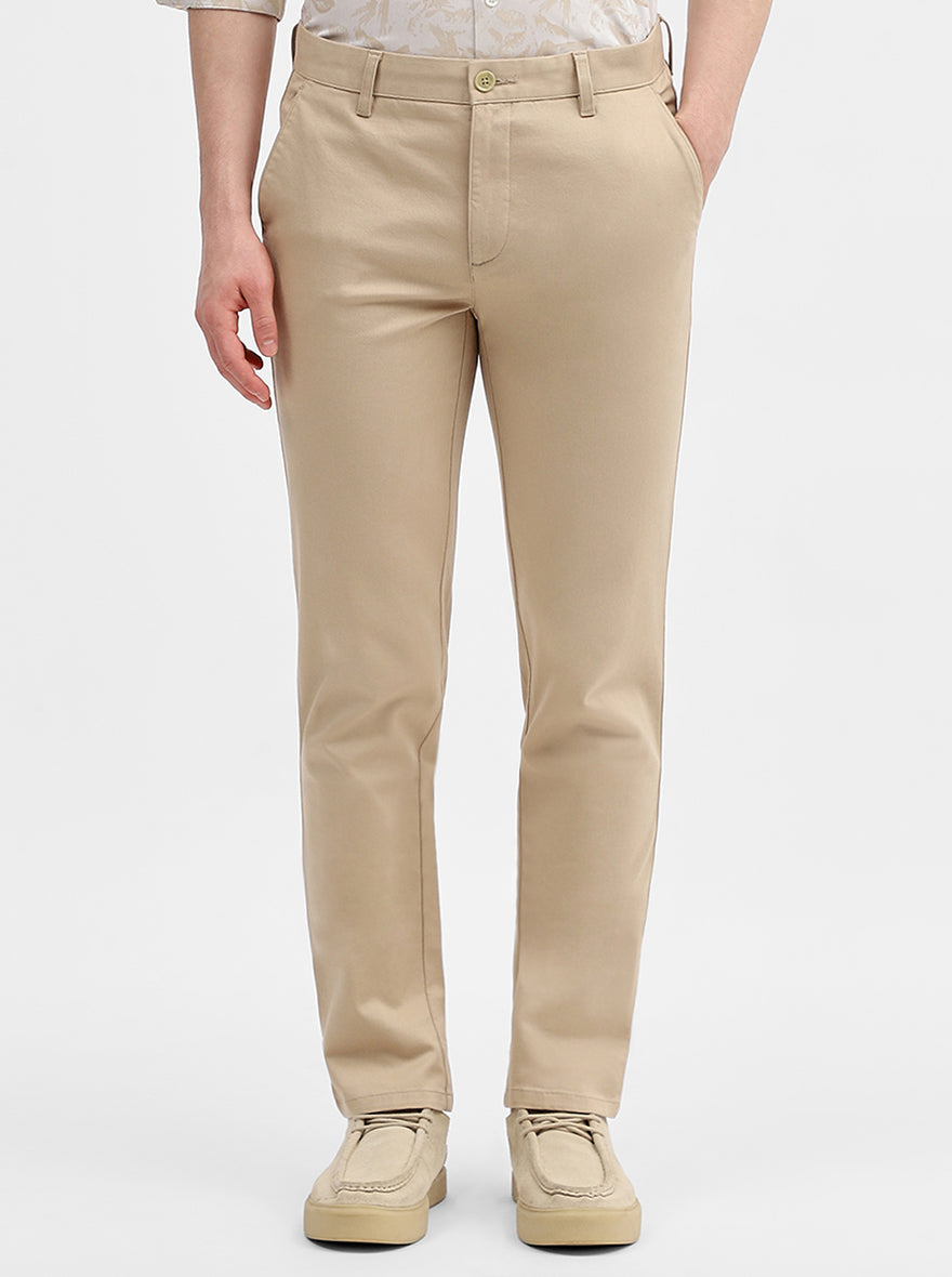 Fawn Solid Uno Fit Casual Trouser | JadeBlue