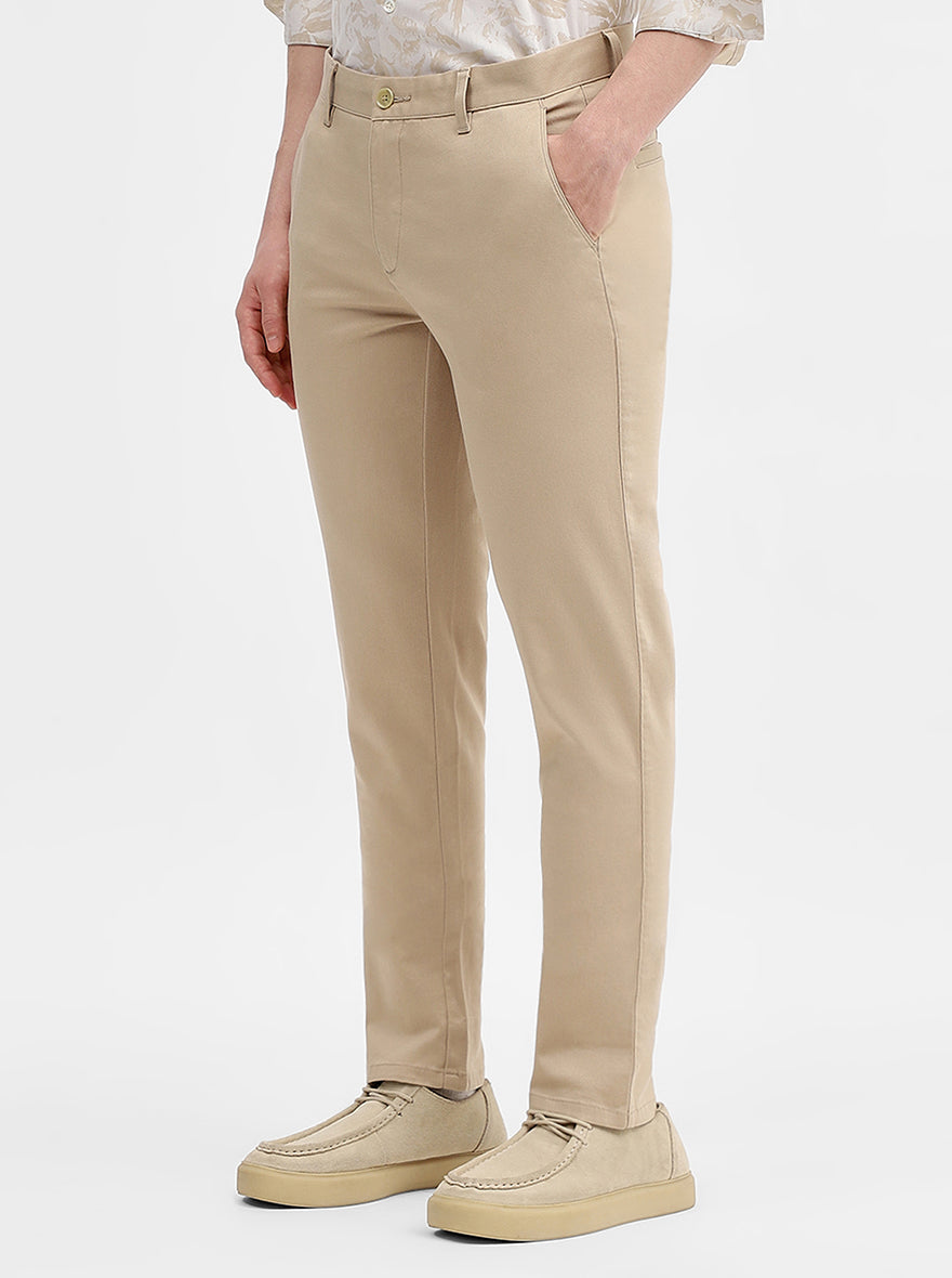 Fawn Solid Uno Fit Casual Trouser | JadeBlue