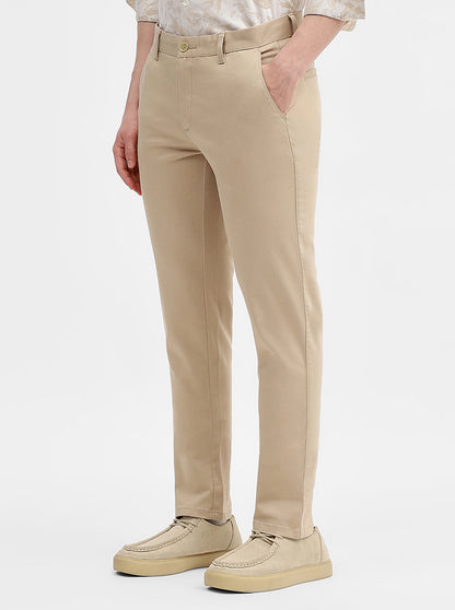 Fawn Solid Uno Fit Casual Trouser | JadeBlue