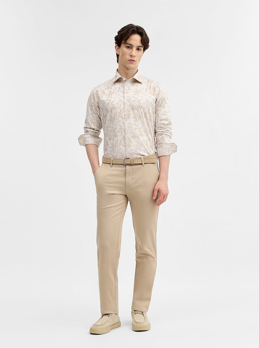 Fawn Solid Uno Fit Casual Trouser | JadeBlue