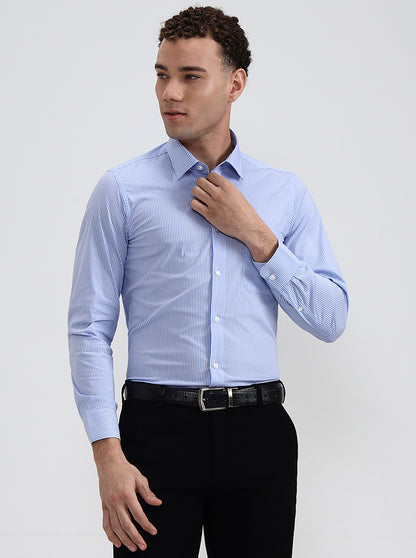 Blue & White Striped Slim Fit Formal Shirt | JadeBlue Youth