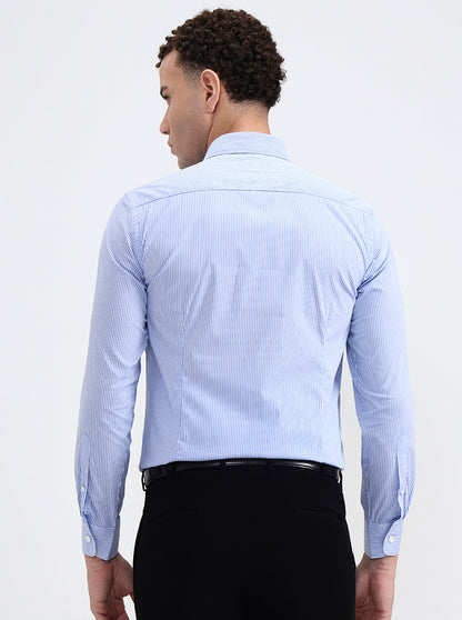 Blue & White Striped Slim Fit Formal Shirt | JadeBlue Youth