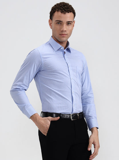 Blue & White Striped Slim Fit Formal Shirt | JadeBlue Youth