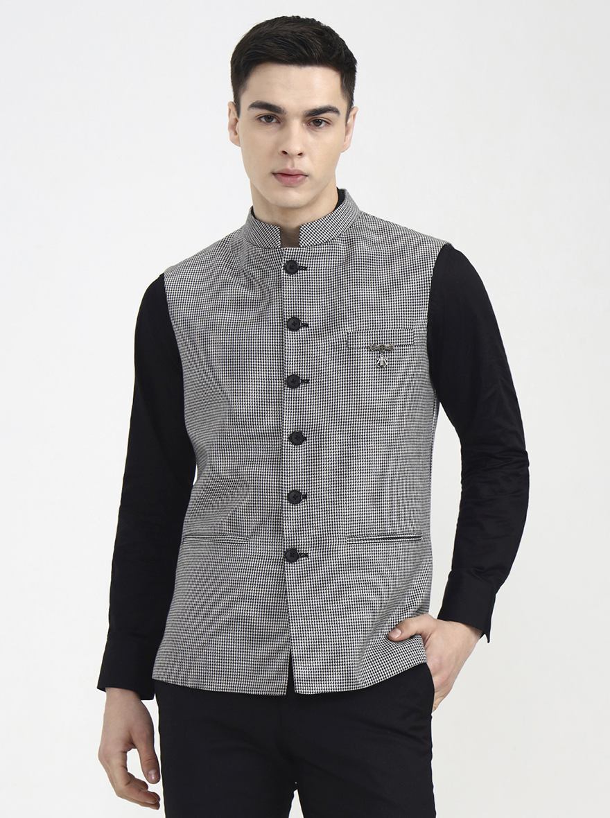 Black Checked Regular Fit Waistcoat | Wyre