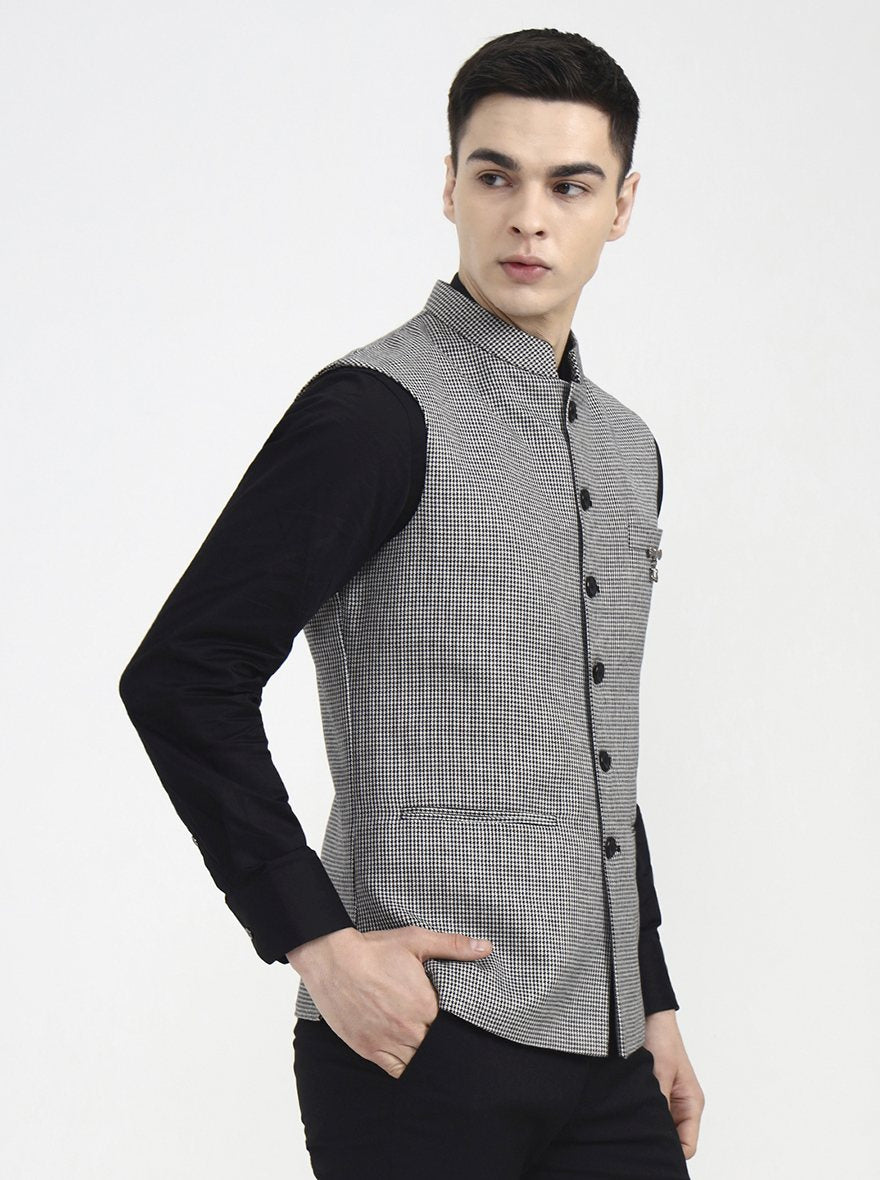 Black Checked Regular Fit Waistcoat | Wyre