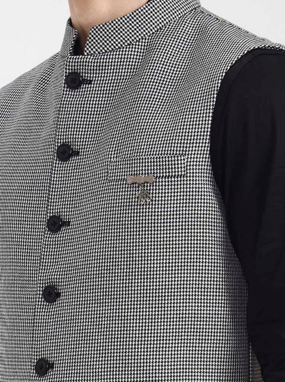 Black Checked Regular Fit Waistcoat | Wyre