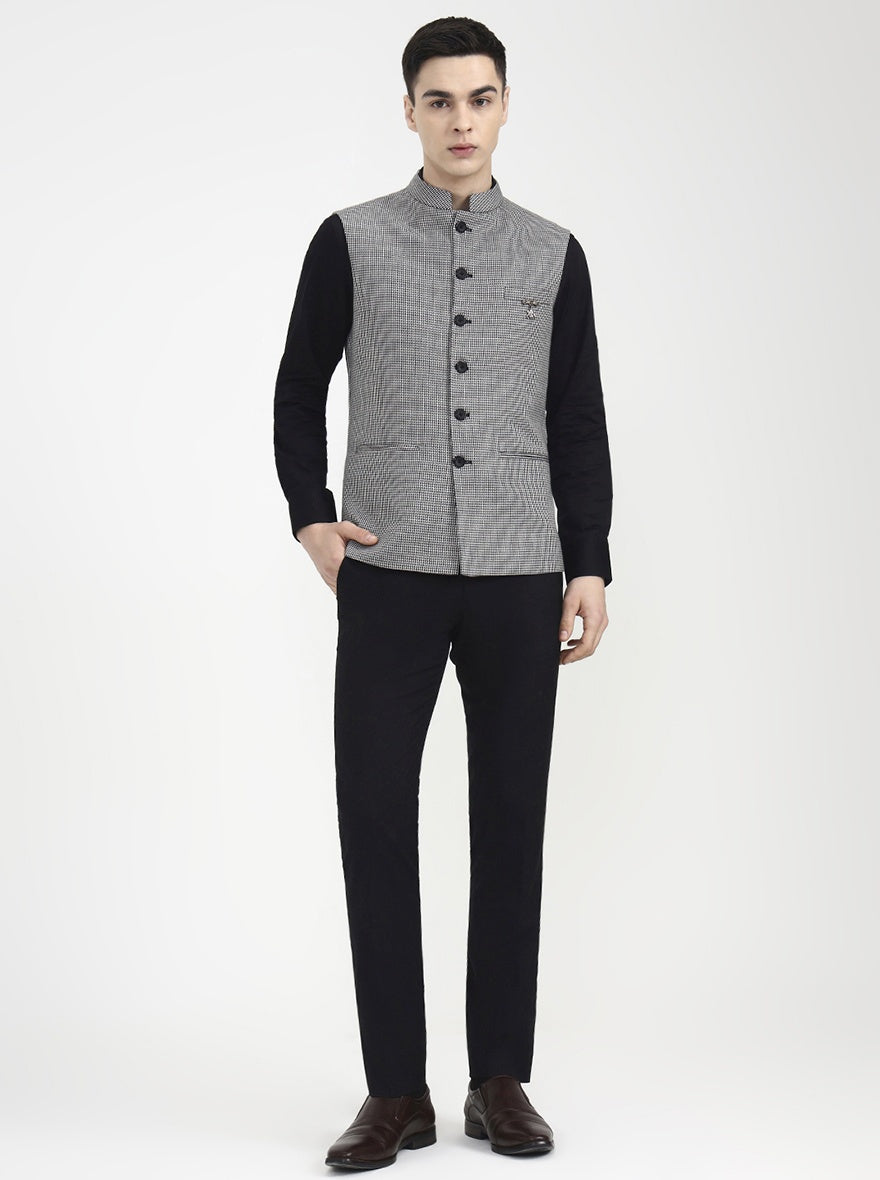 Black Checked Regular Fit Waistcoat | Wyre