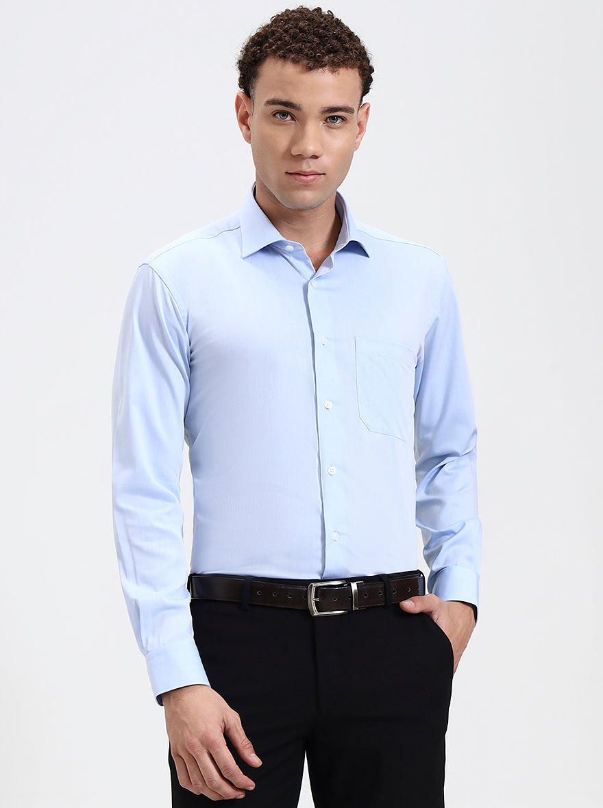 Sky Blue Solid Slim Fit Formal Shirt | Metal
