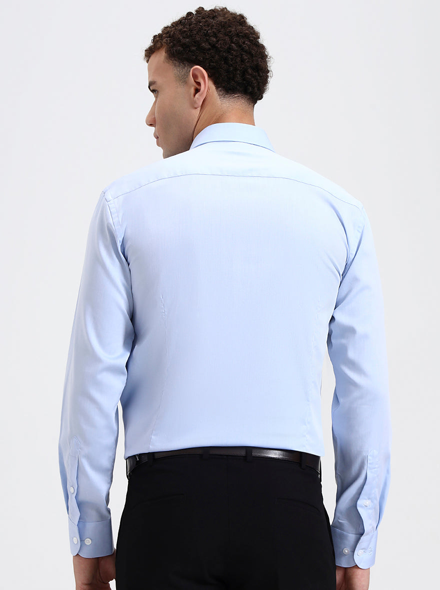 Sky Blue Solid Slim Fit Formal Shirt | Metal