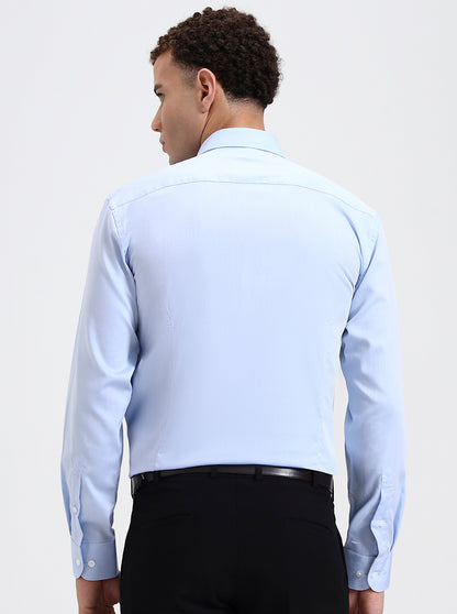 Sky Blue Solid Slim Fit Formal Shirt | Metal