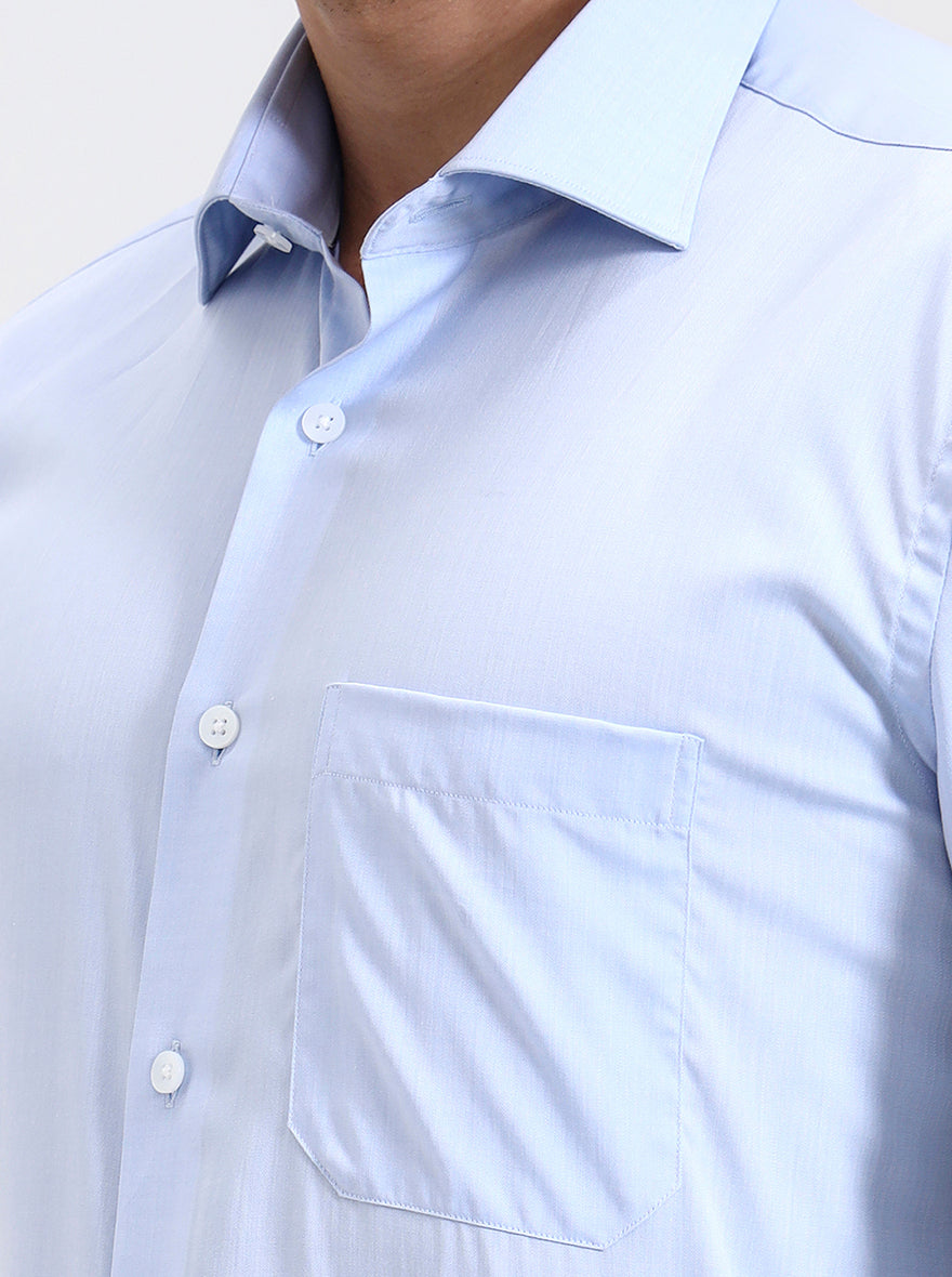 Sky Blue Solid Slim Fit Formal Shirt | Metal