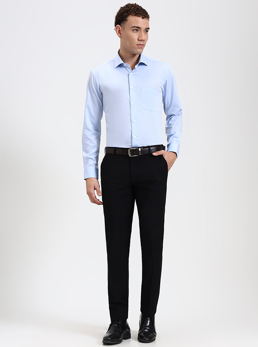 Sky Blue Solid Slim Fit Formal Shirt | Metal