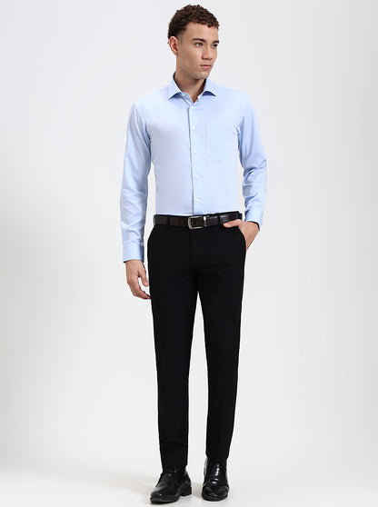 Sky Blue Solid Slim Fit Formal Shirt | Metal