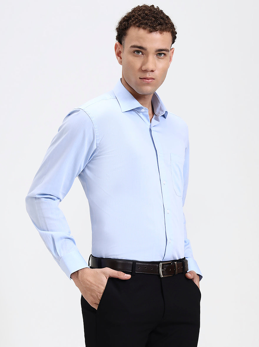 Sky Blue Solid Slim Fit Formal Shirt | Metal